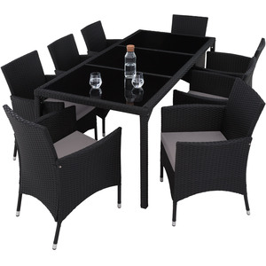 Rattan Garden Furniture Set 81 With Protective Cover - Black/Grey by tectake