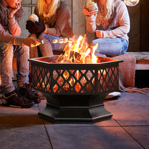 Heavy Duty Fire Pit with Poker for Outdoors - Black by Yaheetech