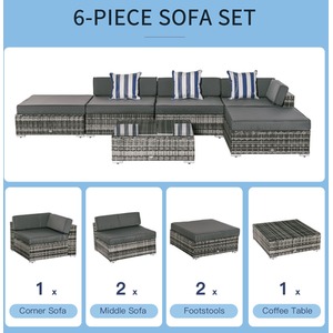 Outsunny 6 PCs Garden Rattan Furniture Set - Grey by Outsunny
