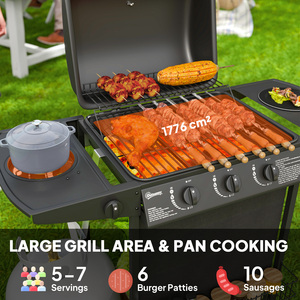 Outsunny Portable 4 Burner Gas BBQ Grill with Built-in Thermometer - Black by Outsunny