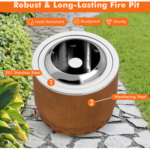 Burning Firepit Smokeless Fire Pit - Brown by Costway