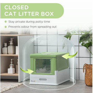 PawHut Cat Litter Box with Lid, Foldable Cat Litter Tray with Scoop - Light Green by PawHut