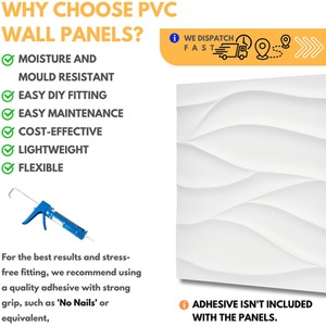 3D Wall Panels (50x50 cm) PVC Cladding Panel Wavy Wave Effect by NOVECRAFTO