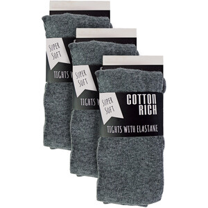 3 Pack Girls Plain Soft Breathable Cotton School Tights - Grey / 11-12 Years by Sock Snob