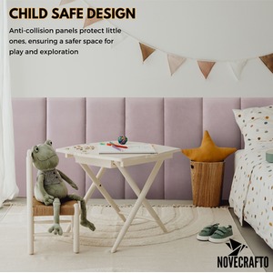 Velvet Wall Panels 4 Pack with Adhesive - Anti-Collision Wall Mounted Headboards - Pink by NOVECRAFTO