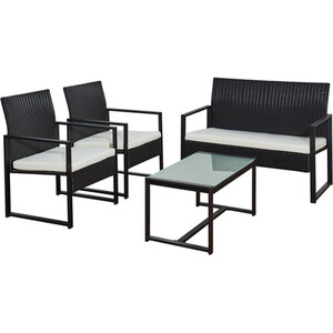 4 Piece Steel and Rattan KD Sofa Set - Black by Outdoor Essentials