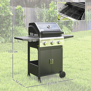Outsunny 3 Burner Gas BBQ Trolley with See-through Lid - Black by Outsunny