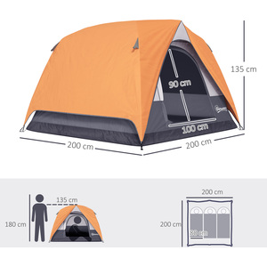 Outsunny 3-4 Person Camping Tent, 3-4 Man Tent - Orange by Outsunny