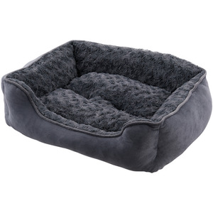 Non-Slip Short Plush Dog Bed with Removable Mattress - Dark Grey / Medium by Livingandhome