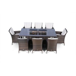 Savannah Fire Pit Square Rattan Patio Dining Set - Brown / 8 by Giardino
