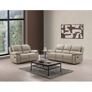Salerno 2 Seater Leather Manual Recliner Sofa - Light Grey