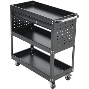 3-Tier Mobile Tool Cart with Lockable Storage Drawer - Black by Kidkid