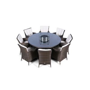 Savannah Fire Pit Round Rattan Patio Dining Set - Brown / 8 by Giardino