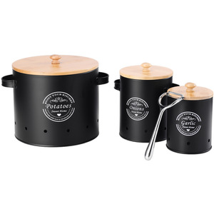 Kitchen Potato Onion Garlic Storage Bin Set with Peeler - Black by Livingandhome