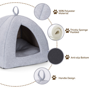 Cat Cave Bed Igloo, Foldable Cat Bed Tent with Removable Cushion - Grey by Nobleza