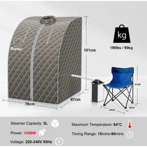 3L Portable Steam Sauna Spa Room - Grey by Costway
