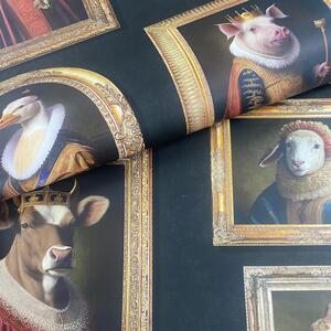 Regal Animals Wallpaper - Charcoal by Muriva