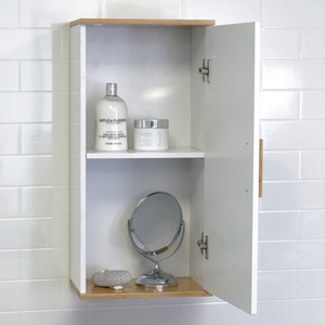Nola Matt White and Bamboo Single Bathroom Wall Cabinet - White by Showerdrape