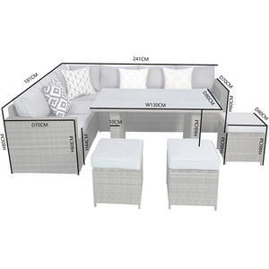 Deluxe Rattan 6 Seater Corner Set with High Table for Garden Patio - Grey by Venice