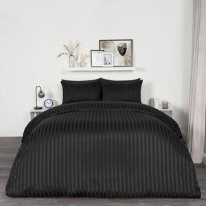 Satin Stripe Duvet Set - Black / Double by OHS
