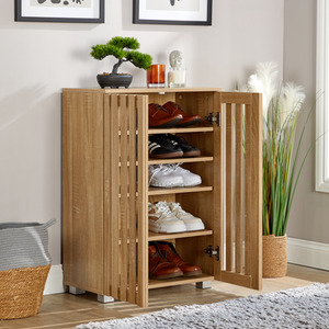 Halden Shoe Storage 2 Door Slatted Front Cabinet Unit - Oak effect by Home Source