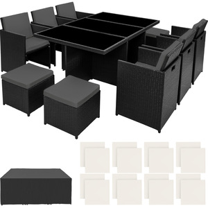New York Rattan Garden Furniture Set with Protective Cover - Black by tectake