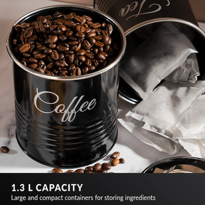 Innoteck Kitchen Canister Set Round 3 Piece Tea Coffee Sugar - Black by Innoteck