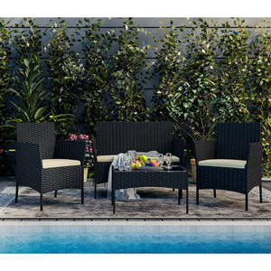 Black 4 PCS Rattan Garden Furniture Set - Black / Cover by Bigzzia