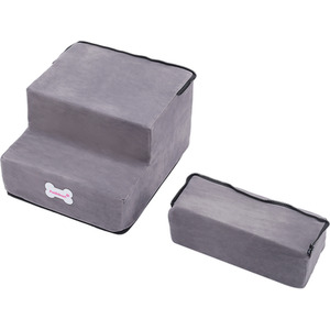 3-Step Convertible Pet Stairs with Removable Cover - Grey by Livingandhome