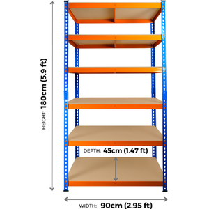 Extra Heavy Duty Racking Shelving 6 Levels - Blue & Orange / 45cm / 90cm by Trade Price Deals