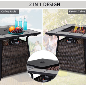 Outsunny Rattan Fire Pit Gas Burner Patio Heater - Brown Wicker, Black Frame by Outsunny