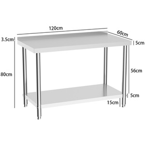 Two-Tier Stainless Steel Workbench with Backsplash - Silver / 120cm by Livingandhome
