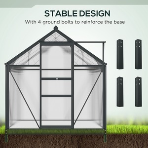 Outsunny Polycarbonate Walk-In Aluminium Garden Greenhouse - Grey, Clear / 6x6ft by Outsunny