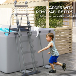 Rectangle Steel Frame Swimming Pool with Ladder and Pump - Grey by Furnico Living Ltd