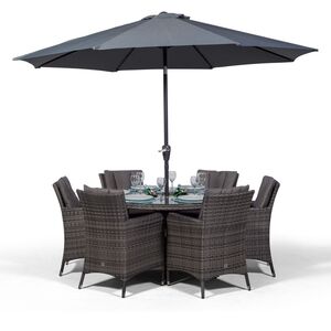 Savannah Round Rattan Patio Dining Set with Ice Bucket Drinks Cooler - Grey / 6 by Giardino