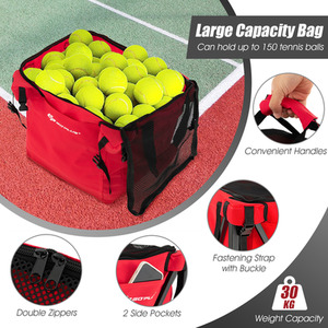 Foldable Tennis Ball Cart - Red by Costway