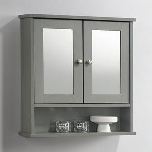 Mirrored Bathroom Cabinet 2 Door - Grey / 13cm / Chrome Metal Particle Board by Timber Art Design