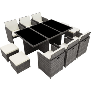 New York Rattan Garden Furniture Set with Protective Cover - Grey by tectake