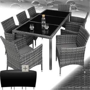 Rattan Garden Furniture Set 81 With Protective Cover - Mottled Grey/Grey by tectake
