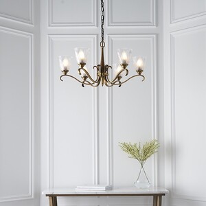 Columbia 6 Light Ceiling Pendant Chandelier Antique Brass, Glass, E14 - Antique Brass
