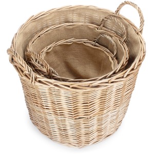 Chestnut Finish Wicker Round Lined Log Basket - Brown / Set of 3 by Red Hamper