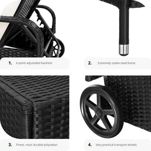 Rattan Garden Sun Lounger with 6 Position Backrest - Black/Beige by tectake