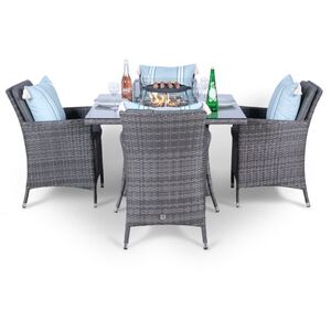 Savannah Fire Pit Square Rattan Patio Dining Set - Grey / 4 by Giardino