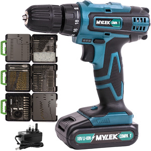 Cordless LED Drill with MYLEK 4ORCE Accessory Kit - Blue Black / 204Pc by Mylek