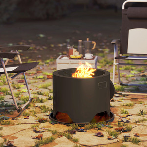 Outsunny Outdoor Round Fire Pit with Lid, Firepit with Fire Poker - Black by Outsunny