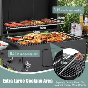 BBQ Smoker with Wheels and 2 Foldable Side Shelves - Black by Wyld and Coco