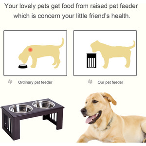PawHut Stainless Steel Raised Dog Feeding Bowls with Stand for Extra Small and S - Brown by Pawhut