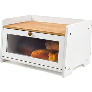 Two Tone Bamboo Bread Bin with Shelf - White by Maison Des Cadeaux