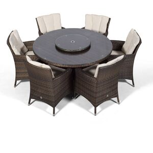 Savannah Round Rattan Patio Dining Set - Brown / 6 by Giardino