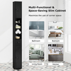 Slim Bathroom Tall Cabinet - Black by Costway